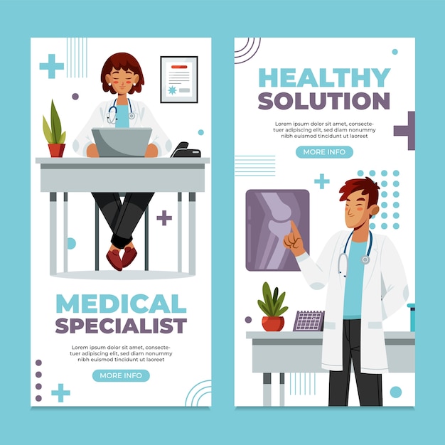 Banderas médicas de diseño plano