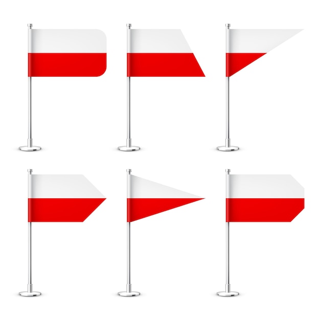 Banderas de mesa polacas en un poste de acero cromado souvenir de la bandera de escritorio de Polonia hecha de papel o tela