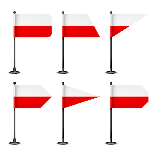 Banderas de mesa polacas en un poste de acero negro recuerdo de la bandera de escritorio de Polonia hecha de papel o tela