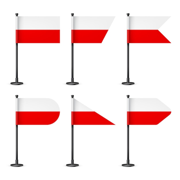 Banderas de mesa polacas en un poste de acero negro recuerdo de la bandera de escritorio de Polonia hecha de papel o tela