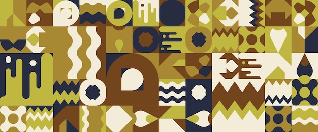 Banderas de mosaico geométrico de diseño plano vectorial verde marrón y negro Para el fondo de la bandera, la portada del cartel, el papel tapiz de la presentación, el certificado de fondo