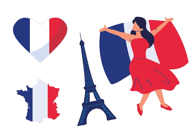 Vector banderas de mujer de francia