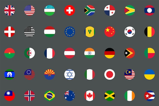 Banderas nacionales 40 países aislados en un fondo gris