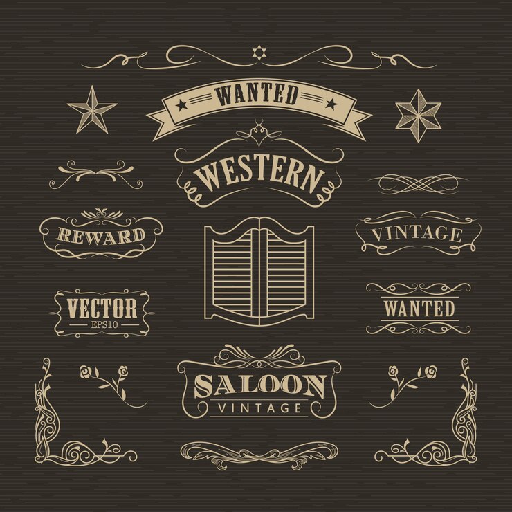 Vector banderas occidentales dibujadas a mano vector vintage insignia