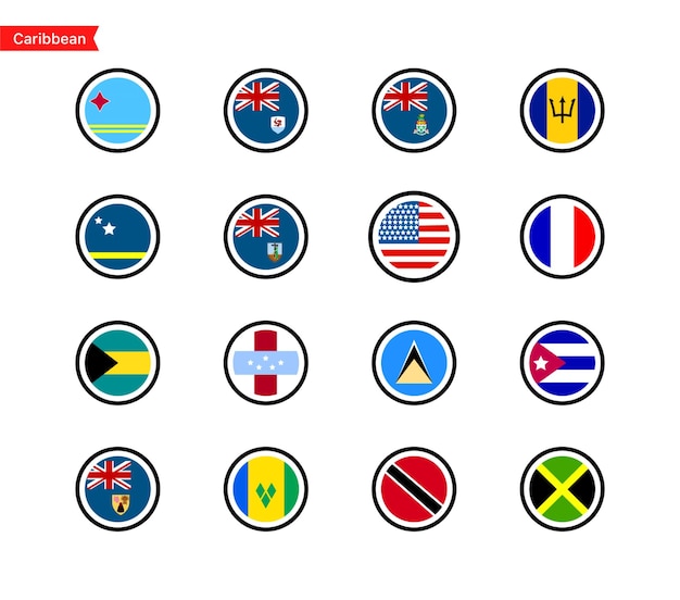 Banderas de los países del continente caribeño Banderas aisladas del continente carubeño Banderas de colores de los países Iconos vectoriales
