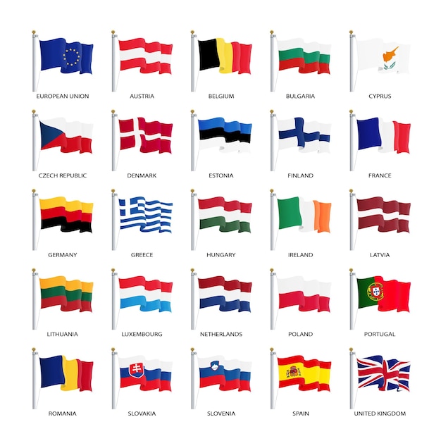 Vector banderas de los países de la unión europea estados miembros ilustración vectorial de la ue