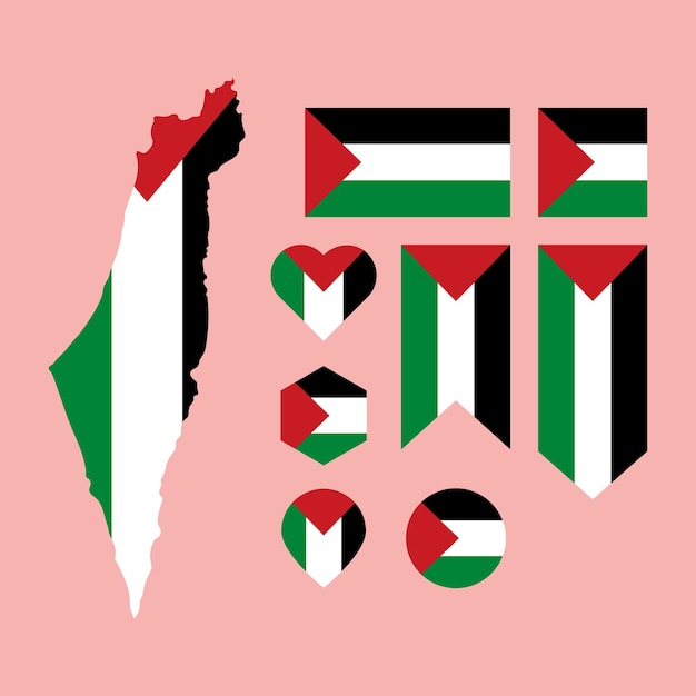 Banderas de Palestina Ilustración Icono vectorial Mapa del país de Palestina