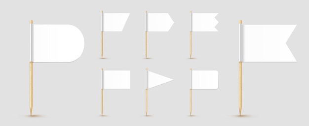 Banderas de palillo de dientes aisladas en palo de madera con papel blanco pequeño palillo de dientes realista para el almuerzo vector