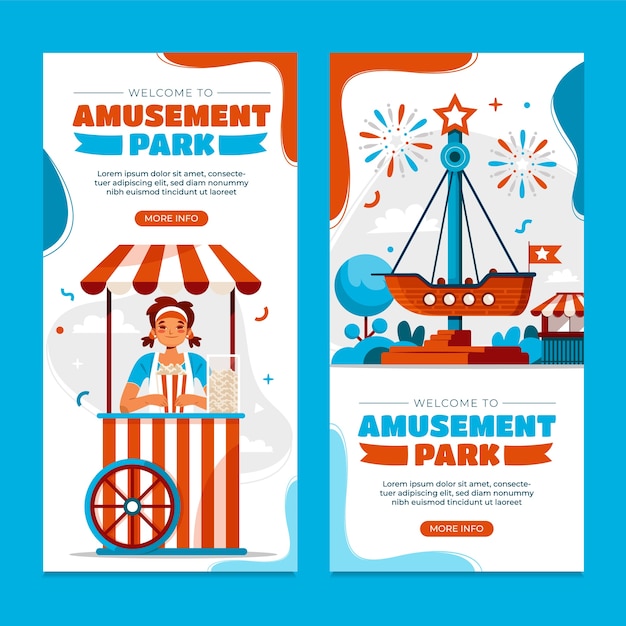 Banderas de parques de atracciones en diseño plano