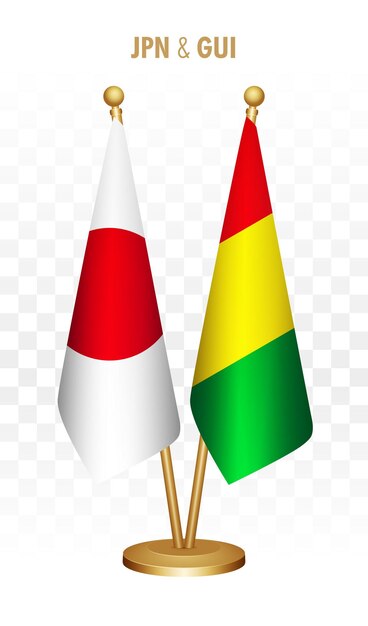Banderas de pie de Japón y Guinea aisladas en una bandera de escritorio japonesa blanca
