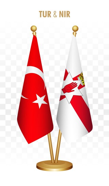 Banderas de pie de Turquía e Irlanda del Norte aisladas en la bandera blanca de escritorio de Turkiye