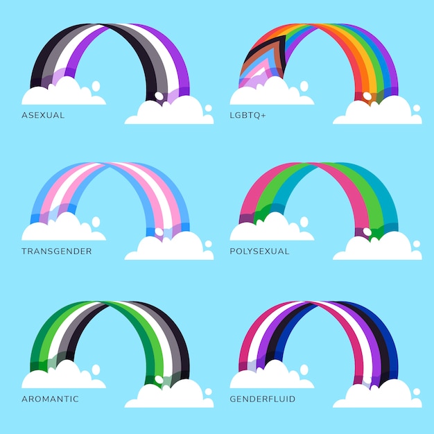 Banderas planas lgbt dibujadas a mano del mes del orgullo