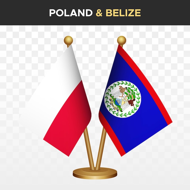 Las banderas de Polonia contra Belice 3d de escritorio de pie bandera de Polonia ilustración vectorial