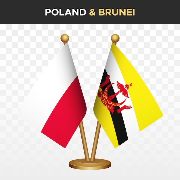 Vector las banderas de polonia contra brunei 3d de escritorio de pie la bandera de polonia ilustración vectorial