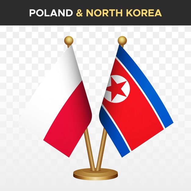 Vector banderas de polonia contra corea del norte 3d bandera de escritorio de pie de polonia ilustración vectorial