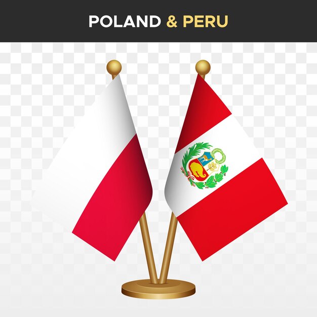 Las banderas de Polonia contra Perú 3d de escritorio de pie bandera de Polonia ilustración vectorial