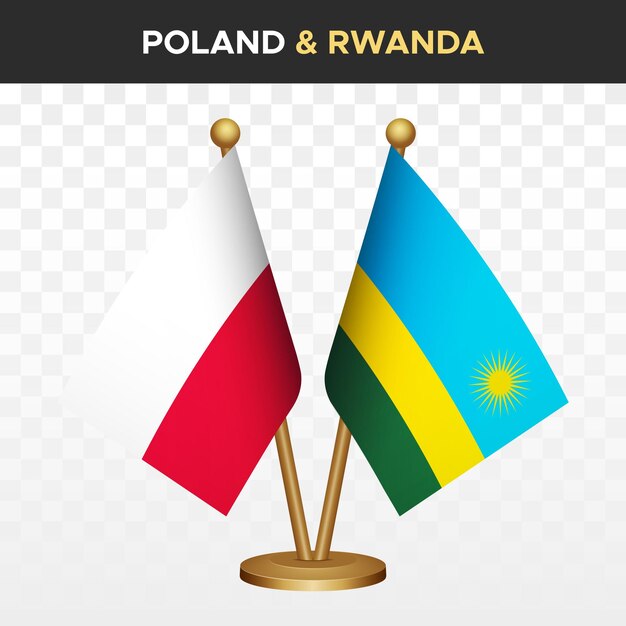 Las banderas de polonia contra ruanda 3d de escritorio de pie bandera de polonia ilustración vectorial