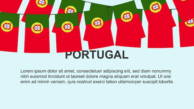 Banderas de portugal colgando de una cuerda celebración y saludo concepto día de la independencia