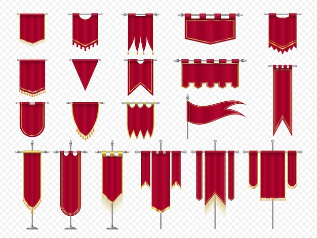 Banderas reales banderas medievales y trofeos de lujo fantasía banderas vacías plantillas vectoriales recientes