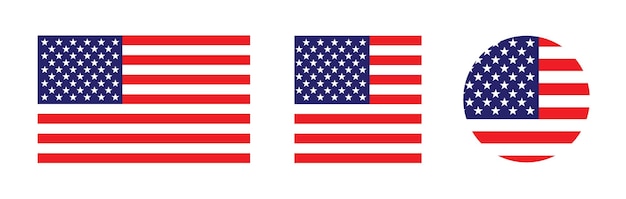 Banderas rectangulares cuadradas y redondas de los Estados Unidos Ilustración vectorial digital