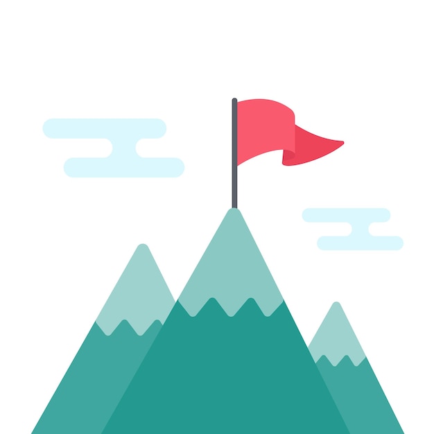 Banderas rojas colocadas en alta montaña Ideas para lograr objetivos de negocio