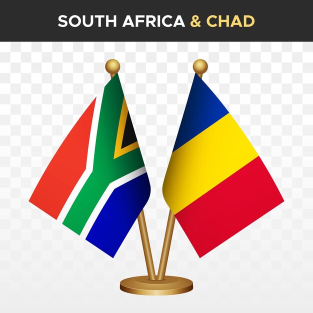 Las banderas de Sudáfrica contra Chad RSA 3d vector de banderas de escritorio de pie