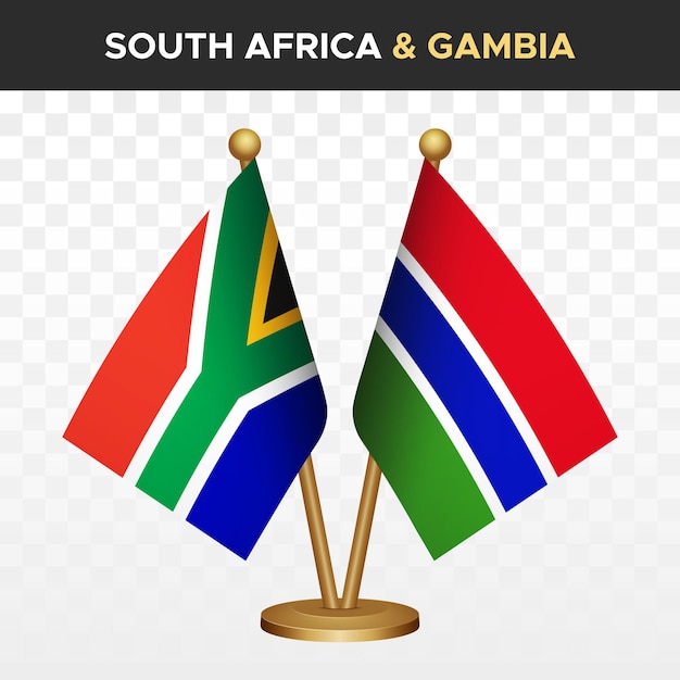 Las banderas de Sudáfrica contra Gambia RSA 3d vector de banderas de escritorio de pie