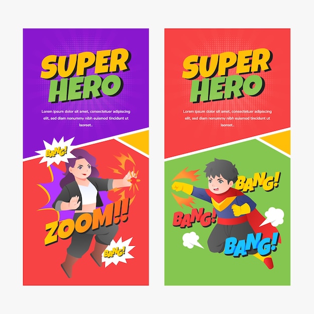 Banderas de superhéroes en diseño plano