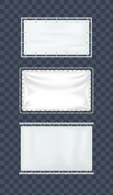 Banderas textiles blancas realistas Banderas de tela de algodón Banderas en blanco Carteles publicitarios de varios