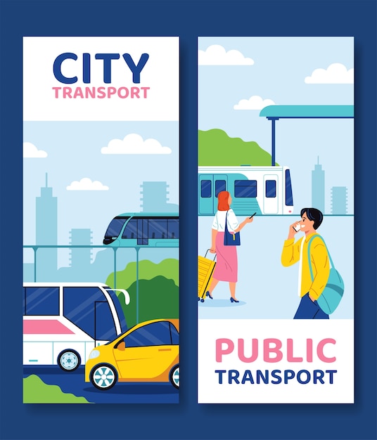 Vector banderas de transporte público en diseño plano