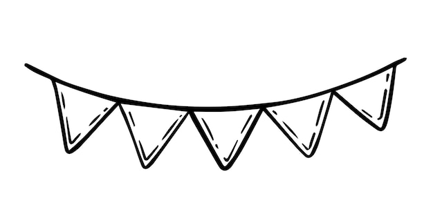 Banderas triangulares en una cuerda doodle lineal