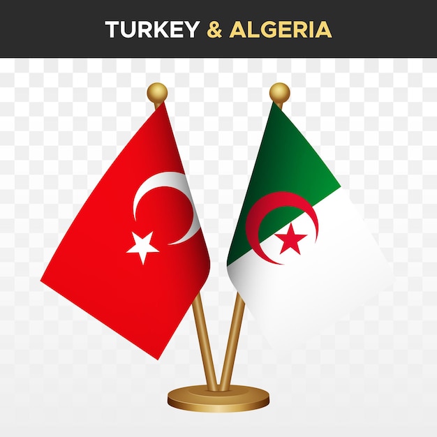 Banderas de Turquía contra Argelia 3d banderas de escritorio de pie Turquía aislada en blanco