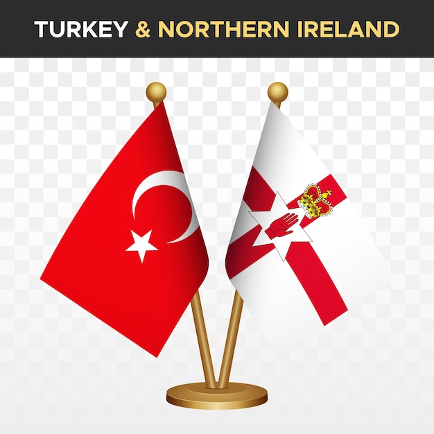 Banderas de Turquía contra Irlanda del Norte 3d banderas de escritorio de pie Turquía aislada en blanco