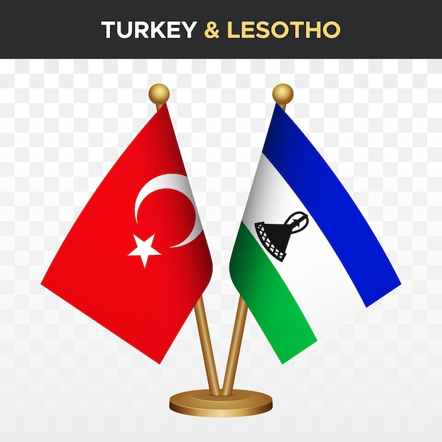 Las banderas de Turquía contra Lesotho 3D de escritorio de pie Turquía aislada en blanco