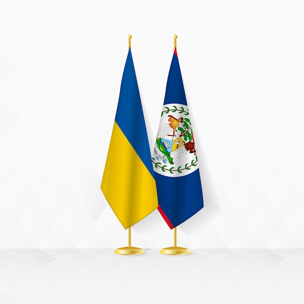 Banderas de Ucrania y Belice en el pedestal ilustración para la diplomacia y otras reuniones entre Ucrania y Belice