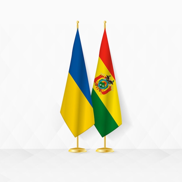 Banderas de Ucrania y Bolivia en el pedestal ilustración para la diplomacia y otras reuniones entre Ucrania y Bolivia