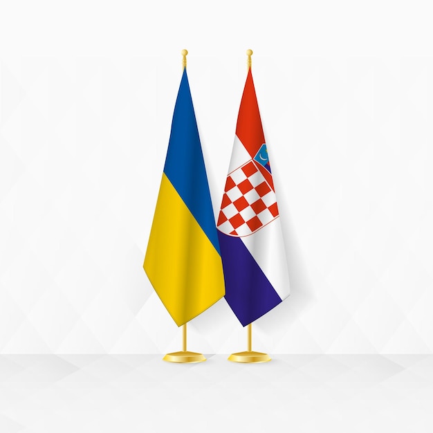 Banderas de ucrania y croacia en el pedestal ilustración para la diplomacia y otras reuniones entre ucrania y croacia