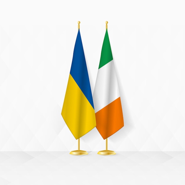 Banderas de Ucrania e Irlanda en el pedestal ilustración para la diplomacia y otras reuniones entre Ucrania e Irlanda