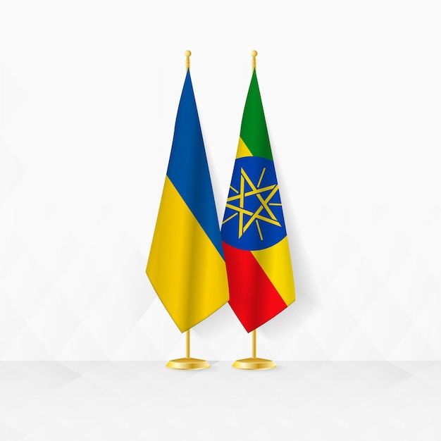 Banderas de Ucrania y Etiopía en el pedestal ilustración para la diplomacia y otras reuniones entre Ucrania y Etiopía