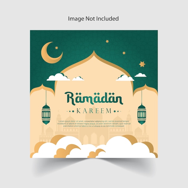 Banderas web felices de ramadán plantilla de diseño de fondo luna con lámpara o linterna de ramadá realista