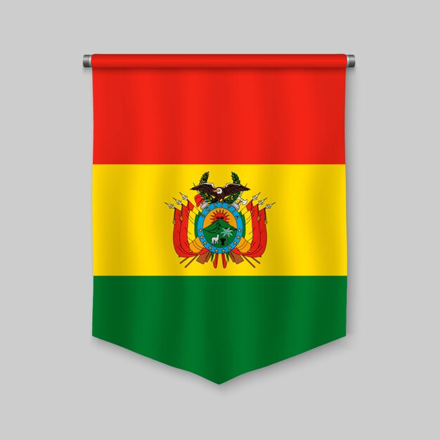 Banderín realista 3d con bandera de bolivia.
