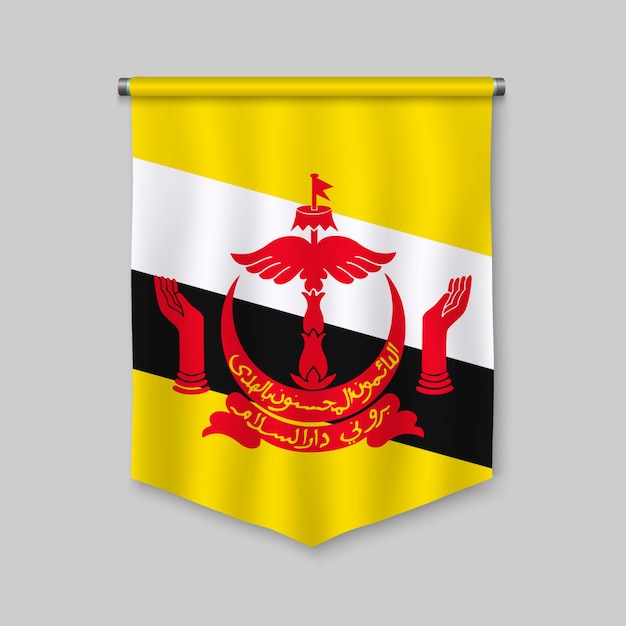 Banderín realista 3d con la bandera de brunei