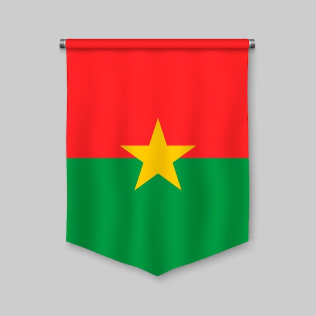 Vector banderín realista 3d con bandera de burkina faso.