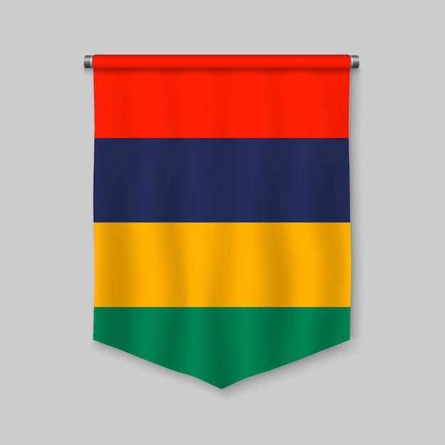 Banderín realista 3d con la bandera de Mauricio