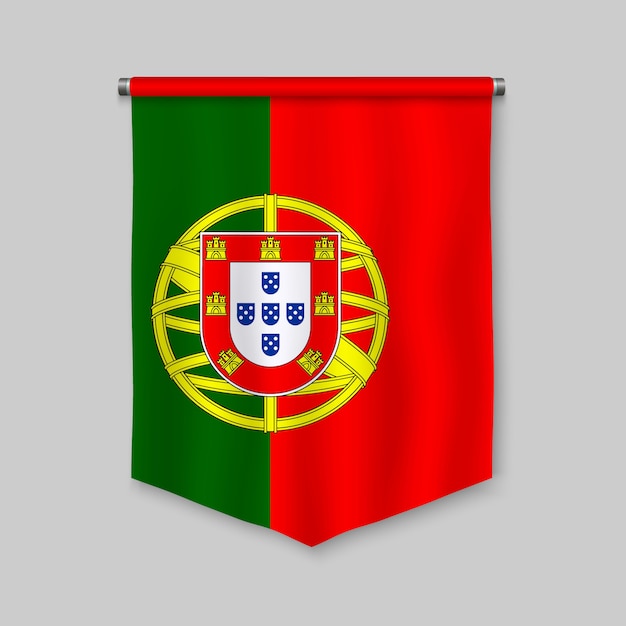 Banderín realista 3d con la bandera de portugal