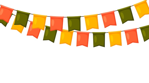 Banderines de acción de gracias. guirnalda de bandera naranja, verde y amarilla. decoración de fiesta de vacaciones de otoño