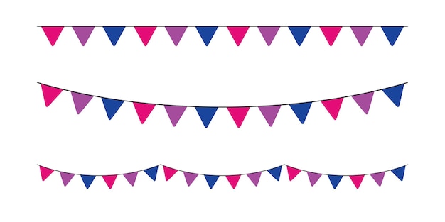 Banderines de fiesta de color rosa, morado y azul como colores del concepto LGBTQI de la bandera bisexual