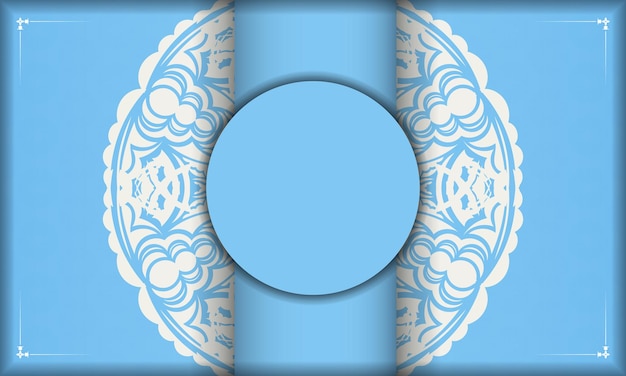 Baner de color azul con patrón de mandala blanco para diseño de logotipo