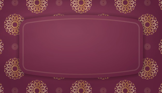 Baner de color burdeos con adorno dorado mandala para diseño debajo de su logo