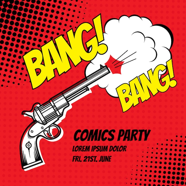 Bang, cartel estilo comic strip con efecto semitono.